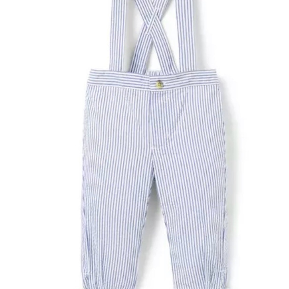 🦀 Janie and Jack Blue and White Seersucker Pinstriped Pants with Suspenders 🐚